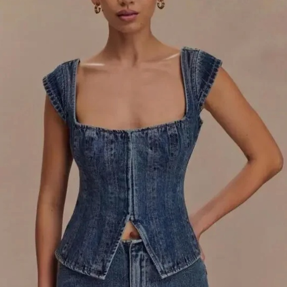 Meshki Tops - Meshki Loretta Cap Sleeve Denim Top